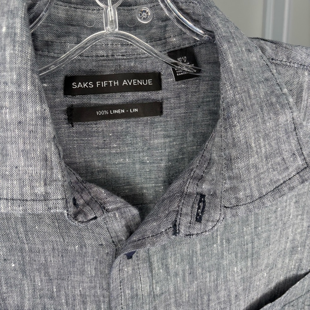 Saks Fifth Ave Blue 💯 Men’s Linen Shirt, short sleeves, chest pocket, Size Small - Picture 2 of 7